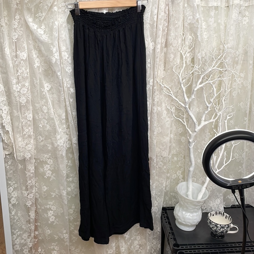 Tall Girls Zara Wide Leg Gauze Eyelet Pants Palazzos Deep Rich Black